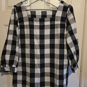 Time and Tru Black and White Plaid Blouse